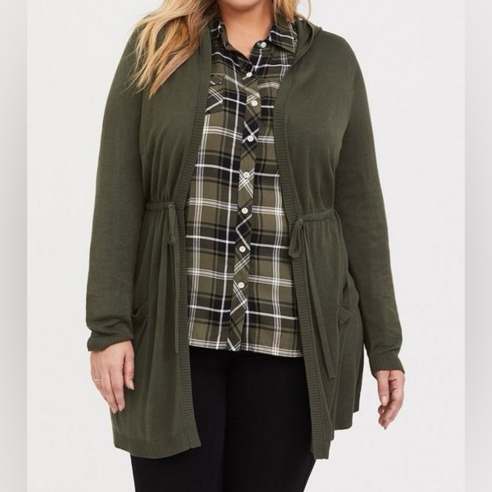 Torrid Anorak Hooded Cinch Waist Layering Top Green Cardigan | Women’s 4x